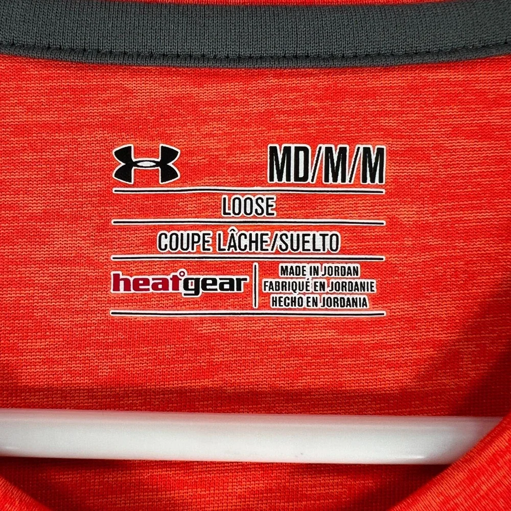 Under Armour Shirt Mens Medium Orange Short Sleeve Loose Fit Heat Gear Active‎